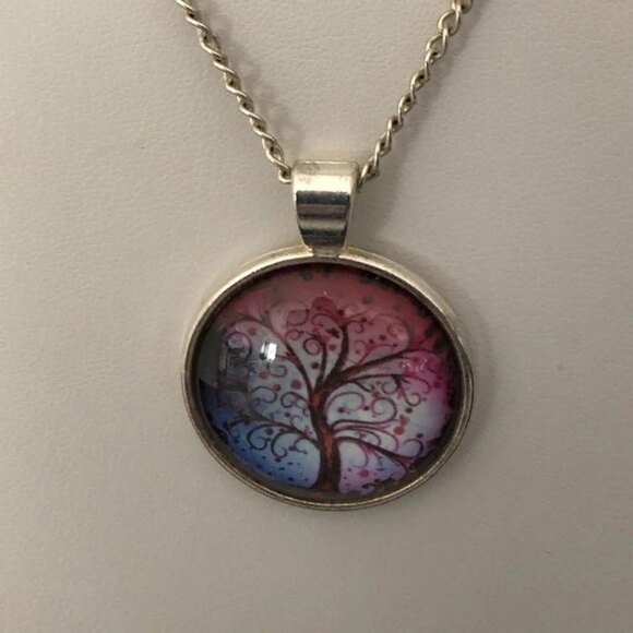 Tree of Life Pendant Purple Blue Silver Tone - Picture 2 of 5